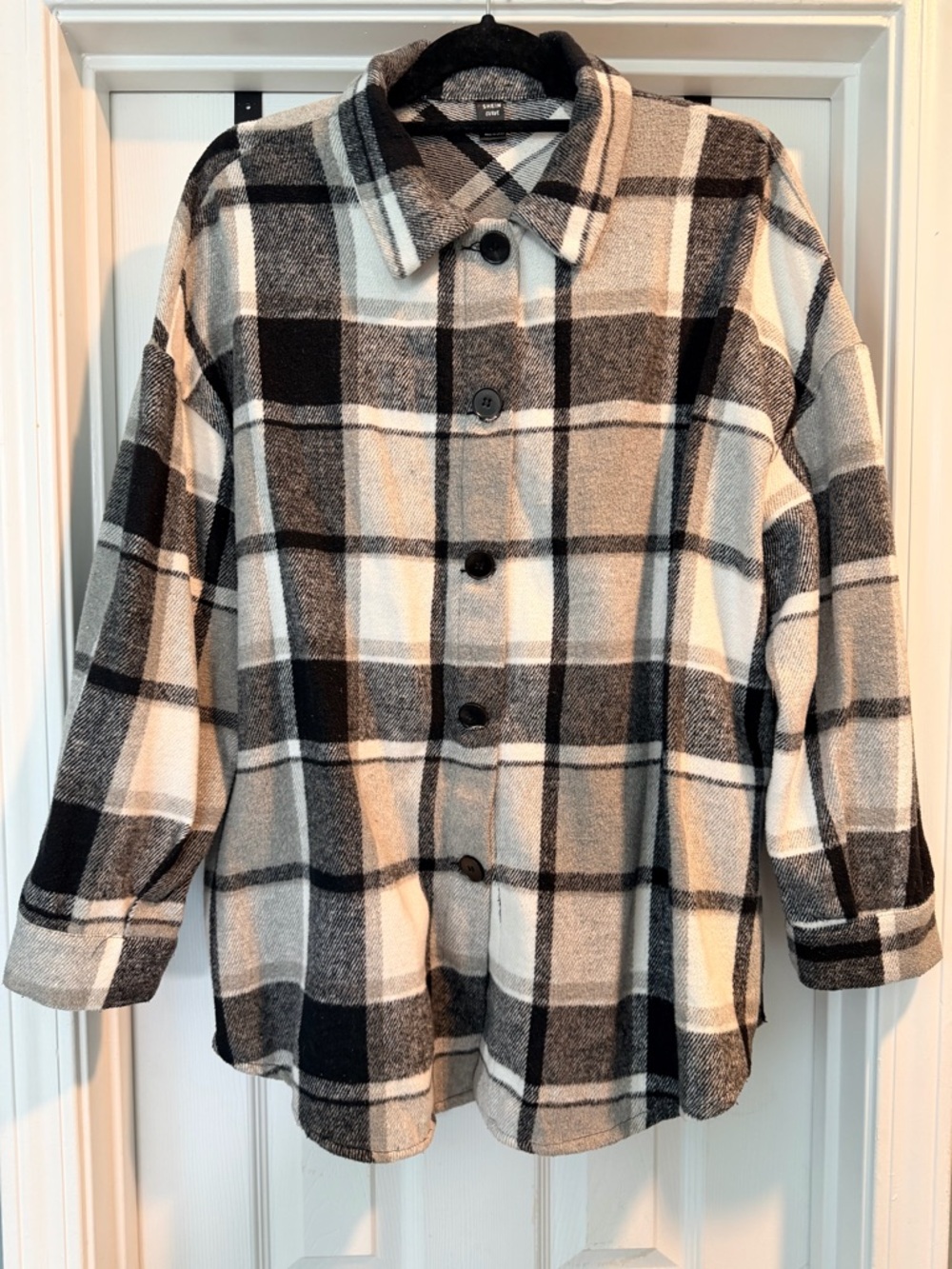 SHEIN Black & Cream Plaid Button Jacket for Kids